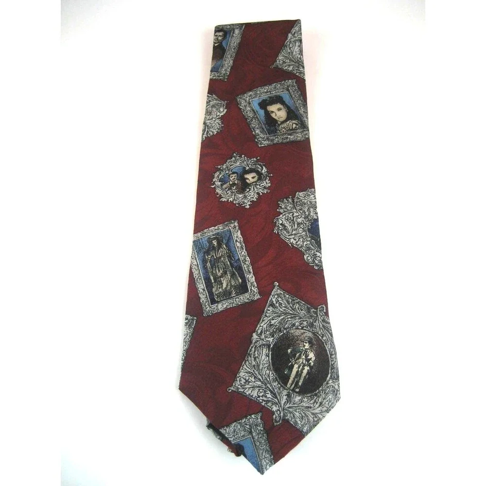 Classic Cinema-Gone With the Wind 100%Silk Necktie Maroon Cameo Geometric Design